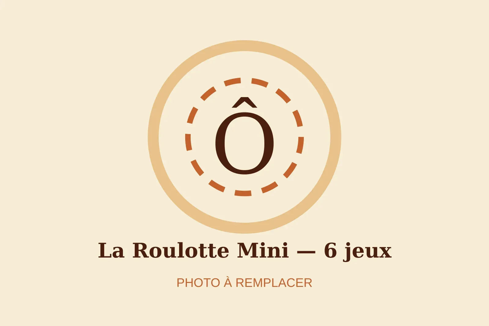 Le pack La Roulotte Mini installé en extérieur, 6 jeux en bois disposés sur l'herbe.